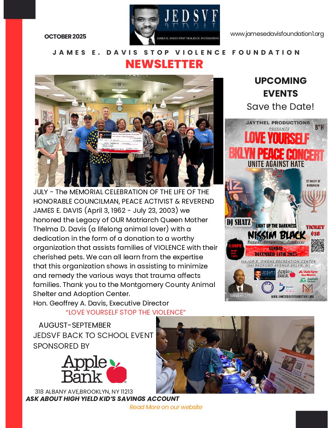 JEDSVF Back to School Event — Sponsored by Apple Bank